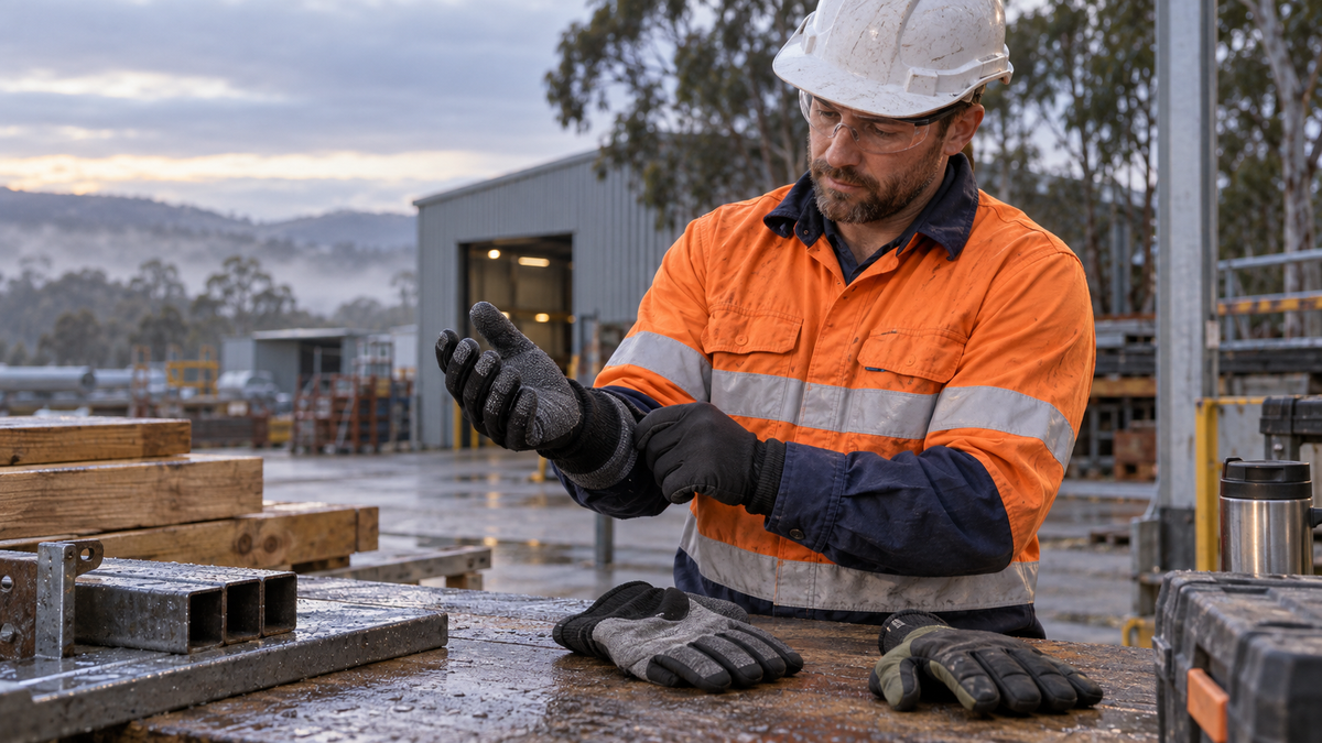 AI-generated editorial image for Winter work gloves for Australian worksites: a three-gate buying check