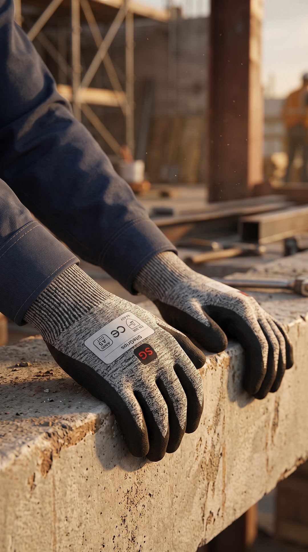 SiteGrips work gloves on construction site - mobile hero